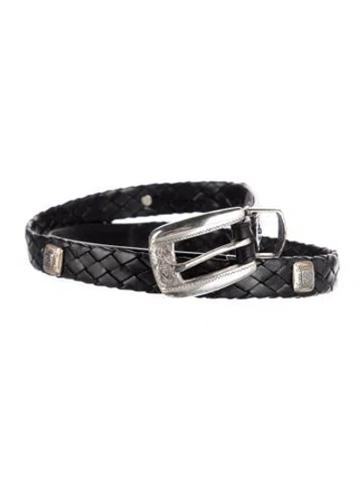 Pre-owned Brighton Skinny Embossed Leather Waist Belt In Black