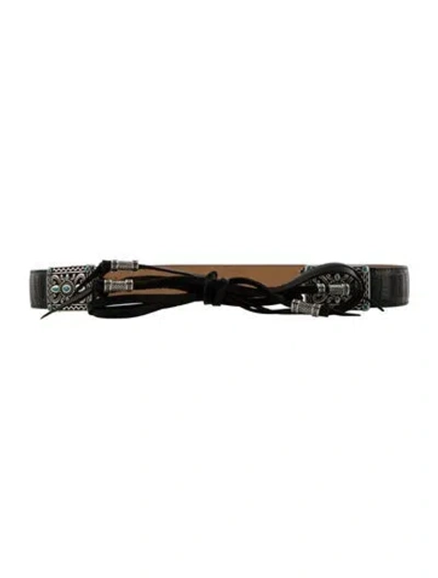 Pre-owned Brighton Skinny Embossed Leather Waist Belt In Black