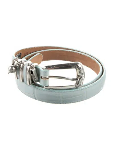 Pre-owned Brighton Skinny Embossed Leather Waist Belt In Blue