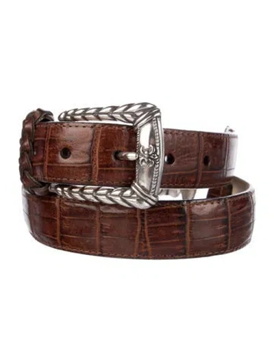 Pre-owned Brighton Skinny Embossed Leather Waist Belt In Brown