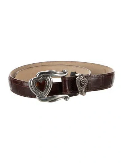 Pre-owned Brighton Skinny Embossed Leather Waist Belt In Brown