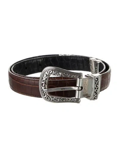Pre-owned Brighton Skinny Embossed Leather Waist Belt In Brown