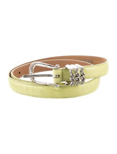 Pre-owned Brighton Skinny Embossed Leather Waist Belt In Green