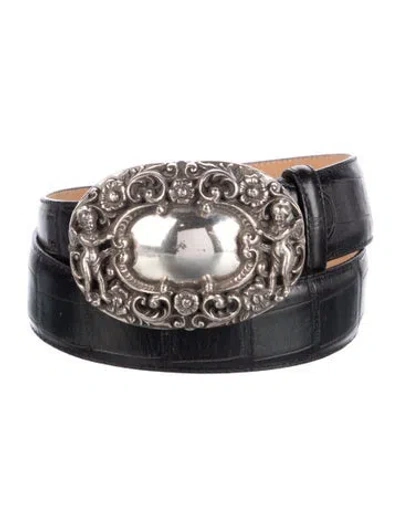 Pre-owned Brighton Skinny Leather Belt In Black