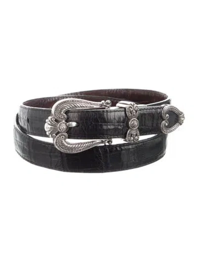 Pre-owned Brighton Skinny Leather Belt In Black