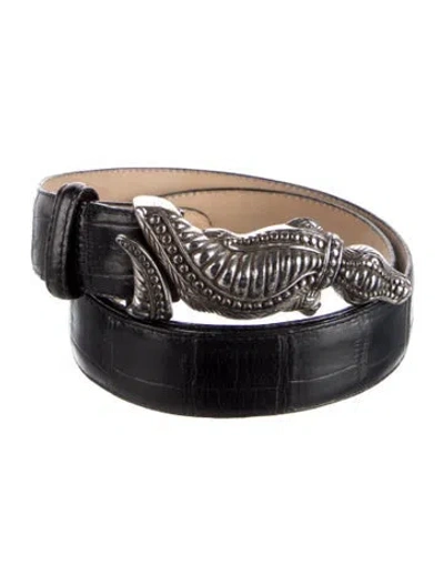 Pre-owned Brighton Skinny Leather Belt In Black