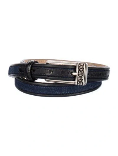 Pre-owned Brighton Skinny Leather Belt In Black/blue