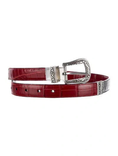 Pre-owned Brighton Skinny Leather Belt In Black/red