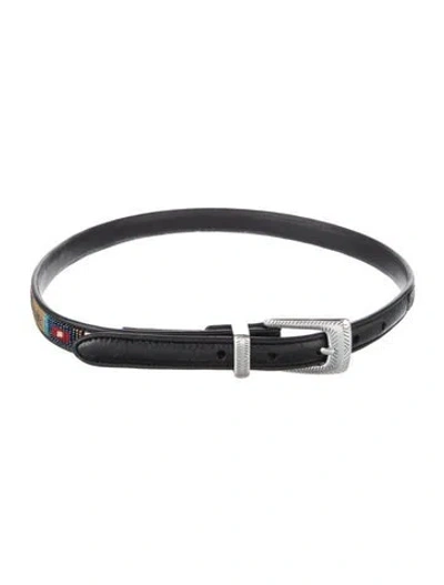 Pre-owned Brighton Skinny Leather Belt In Black/yellow