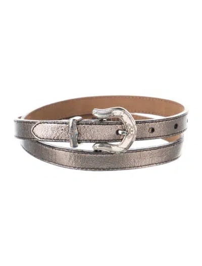 Pre-owned Brighton Skinny Leather Belt In Grey