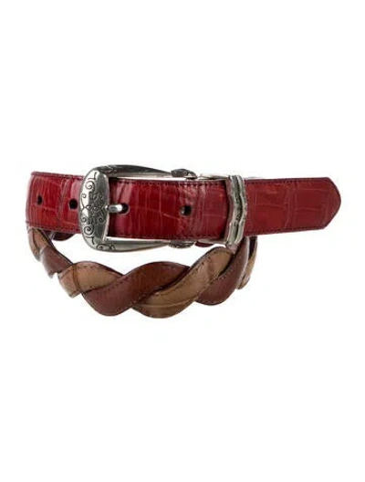Pre-owned Brighton Skinny Leather Belt In Red