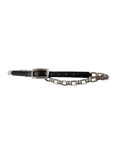 Pre-owned Brighton Skinny Leather Chain-link Belt In Black/silver