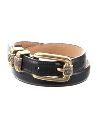 Pre-owned Brighton Skinny Leather Waist Belt In Black