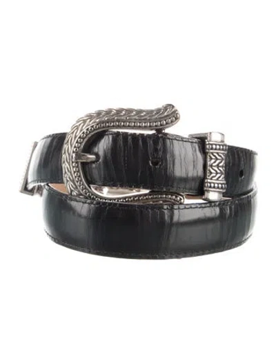 Pre-owned Brighton Skinny Leather Waist Belt In Black