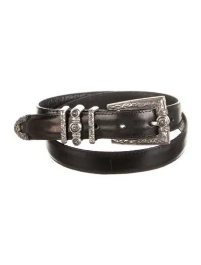 Pre-owned Brighton Skinny Leather Waist Belt In Black