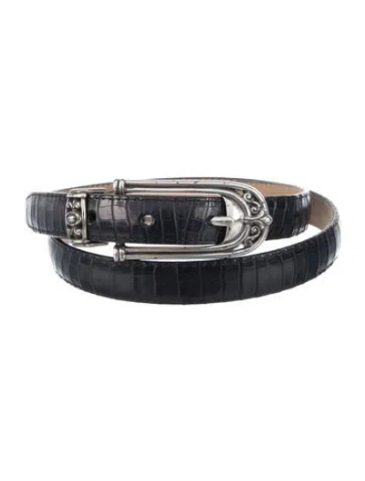 Pre-owned Brighton Skinny Leather Waist Belt In Black