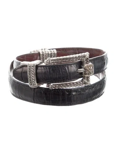 Pre-owned Brighton Skinny Leather Waist Belt In Black