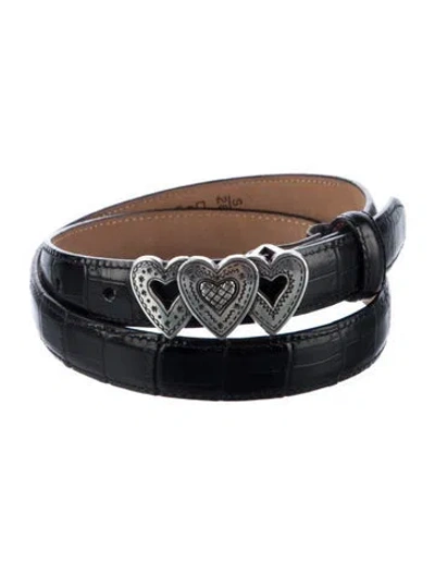 Pre-owned Brighton Skinny Leather Waist Belt In Black