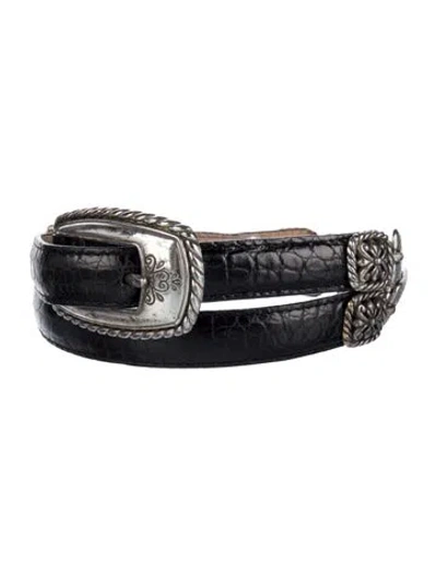 Pre-owned Brighton Skinny Leather Waist Belt In Black