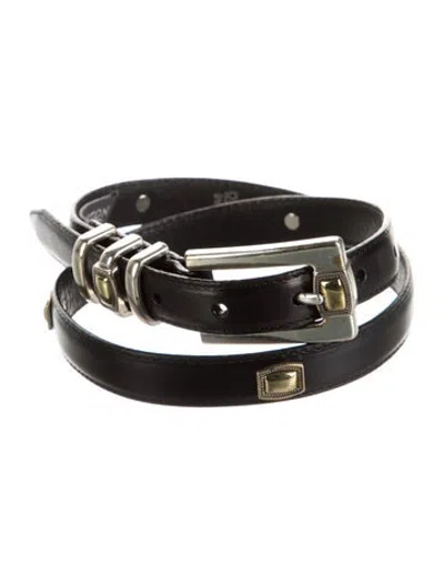Pre-owned Brighton Skinny Leather Waist Belt In Black