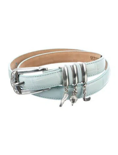 Pre-owned Brighton Skinny Leather Waist Belt In Blue