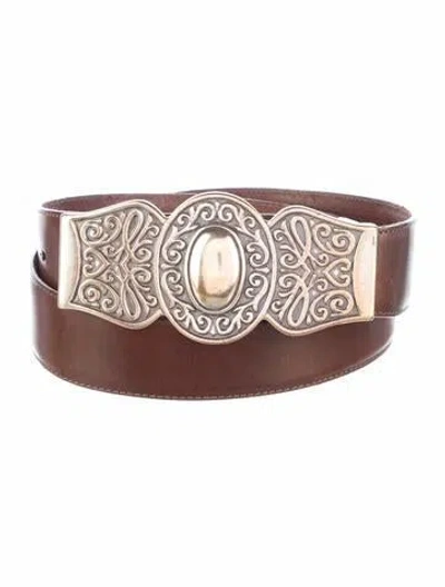 Pre-owned Brighton Skinny Leather Waist Belt In Brown