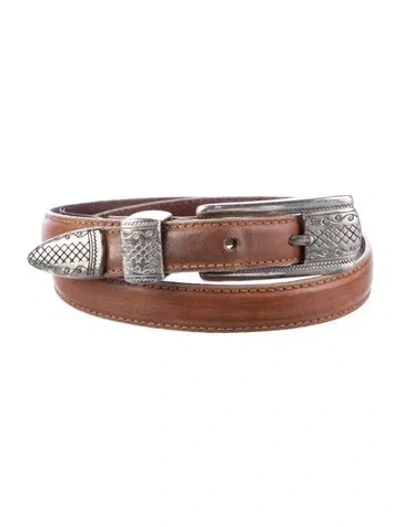 Pre-owned Brighton Skinny Leather Waist Belt In Brown