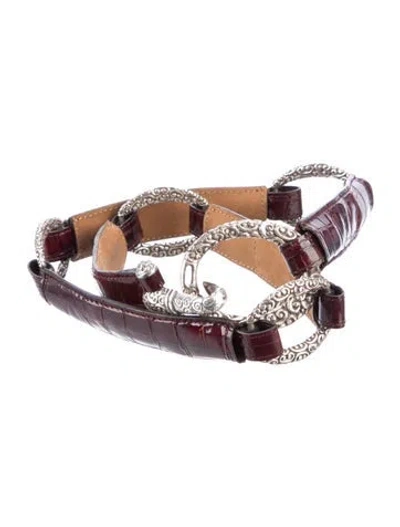 Pre-owned Brighton Skinny Leather Waist Belt In Burgundy