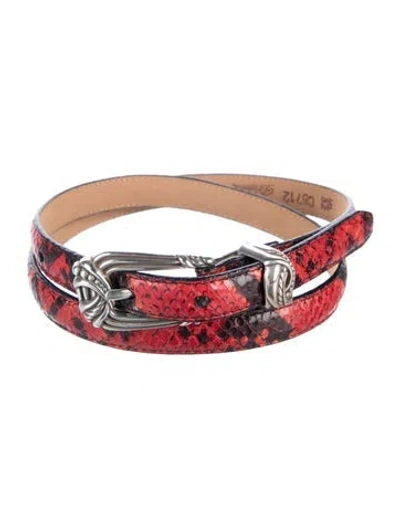 Pre-owned Brighton Skinny Leather Waist Belt In Red