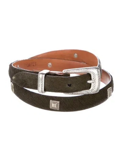 Pre-owned Brighton Skinny Ponyhair Belt In Green