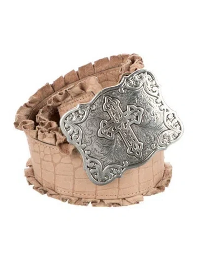 Pre-owned Brighton Wide Leather Waist Belt In Neutrals