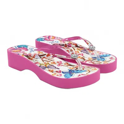 Brighton Women's Geisha Butterflies Cherry Blossoms Platform Flip Flops In Multi Bright
