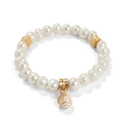 Brighton Women's Sunset Cove Poli Pearl Stretch Bracelet In Gold And White In Orange