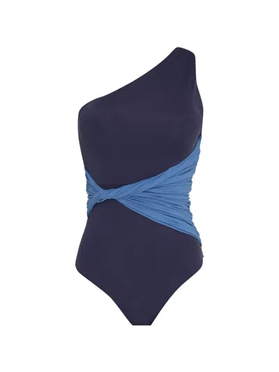 Brigitte Alessandra One-shoulder Knot Swimsuit In Blue