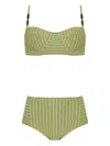 Brigitte Beaded-strap Striped Bikini In Green