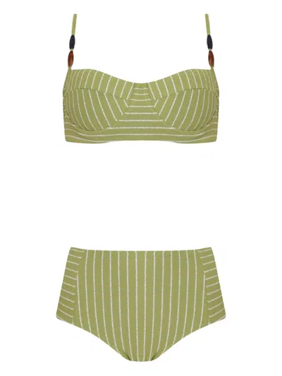 Brigitte Beaded-strap Striped Bikini In Green