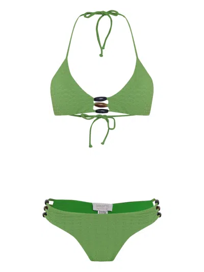 Brigitte Beaded-strap Textured Bikini In Green