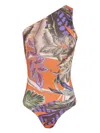 Brigitte Camila One-shoulder Leaf-print Swimsuit In Multi