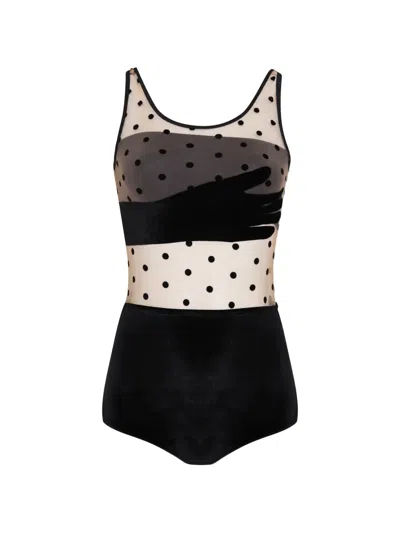 Brigitte Carnaval/festival Luva Polka-dot Swimsuit In Black