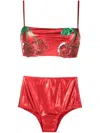 Brigitte Sequin-embellished Metallic Bikini In Red