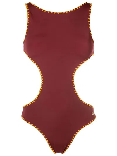 Brigitte Contrast-stitch Cut-out Swimsuit In Red