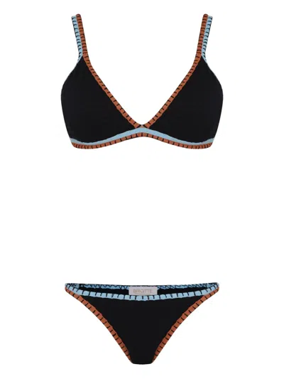 Brigitte Contrast-trim Triangle Bikini In Black