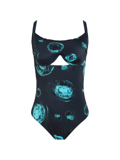 Brigitte Cut-out Patterned Swimsuit In Blue