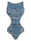 Brigitte Denim-print Swimsuit In Blue
