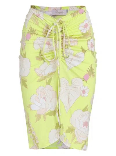 Brigitte Draped Floral-print Skirt In Yellow