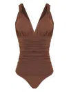 Brigitte Eli Knotted V-neck Swimsuit In Brown