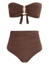 Brigitte Embellished High-waisted Bikini In Brown