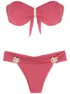 Brigitte Embroidered-detail Bandeau Set Bikini In Pink