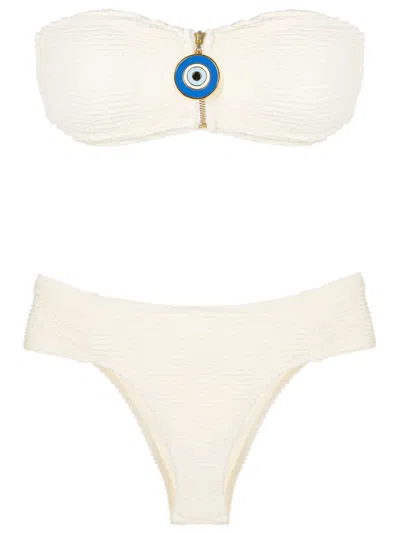 Brigitte Evil-eye Strapless Bikini In White