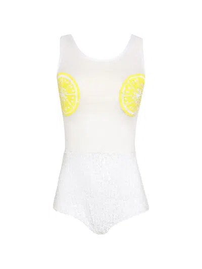 Brigitte Festival Limão Sequin-embellished Bodysuit In White